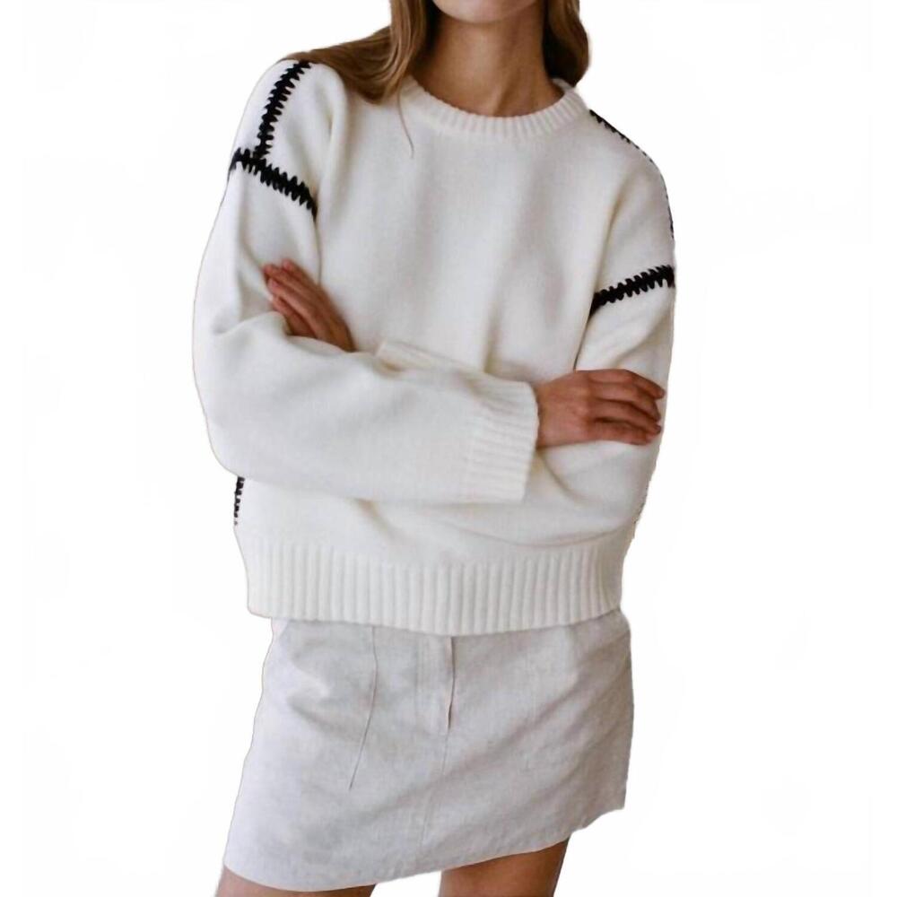 NEW A.REN crewneck sweater with side stitching in white/black
